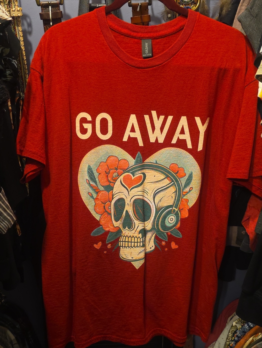 Red Graphic 'Go Away' Skull Tee - Unbranded Men’s Shirt